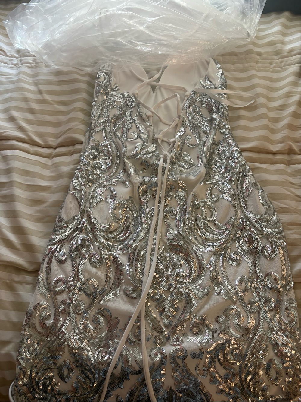 Windsor Strapless Silver Sequin Embellished Dress - Picture 2 of 4